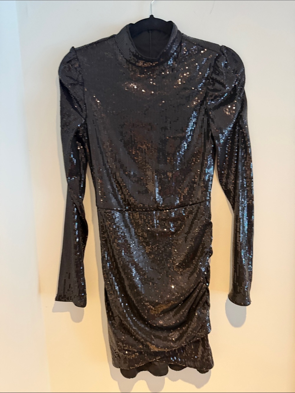 Dynamite Black Sequin Long-Sleeve Mock Neck Dress